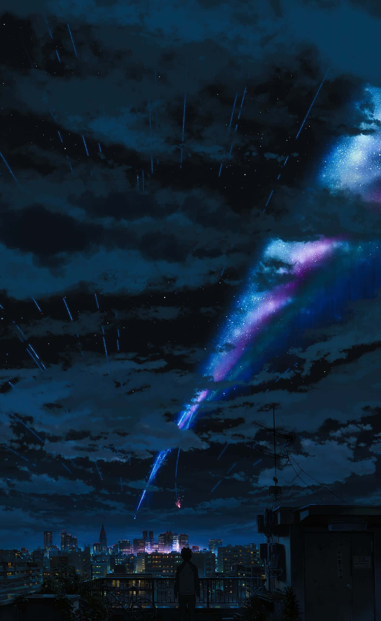 Unencantador Cielo De Anime Lleno De Hermosas Nubes Y Estrellas.