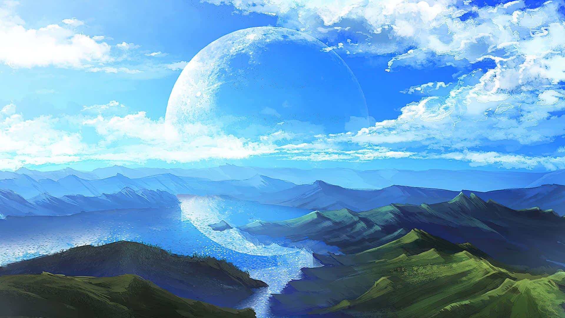 Entdeckeeinen Wunderschönen Animierten Himmel Auf Diesem Atemberaubenden Anime-hintergrundbild.