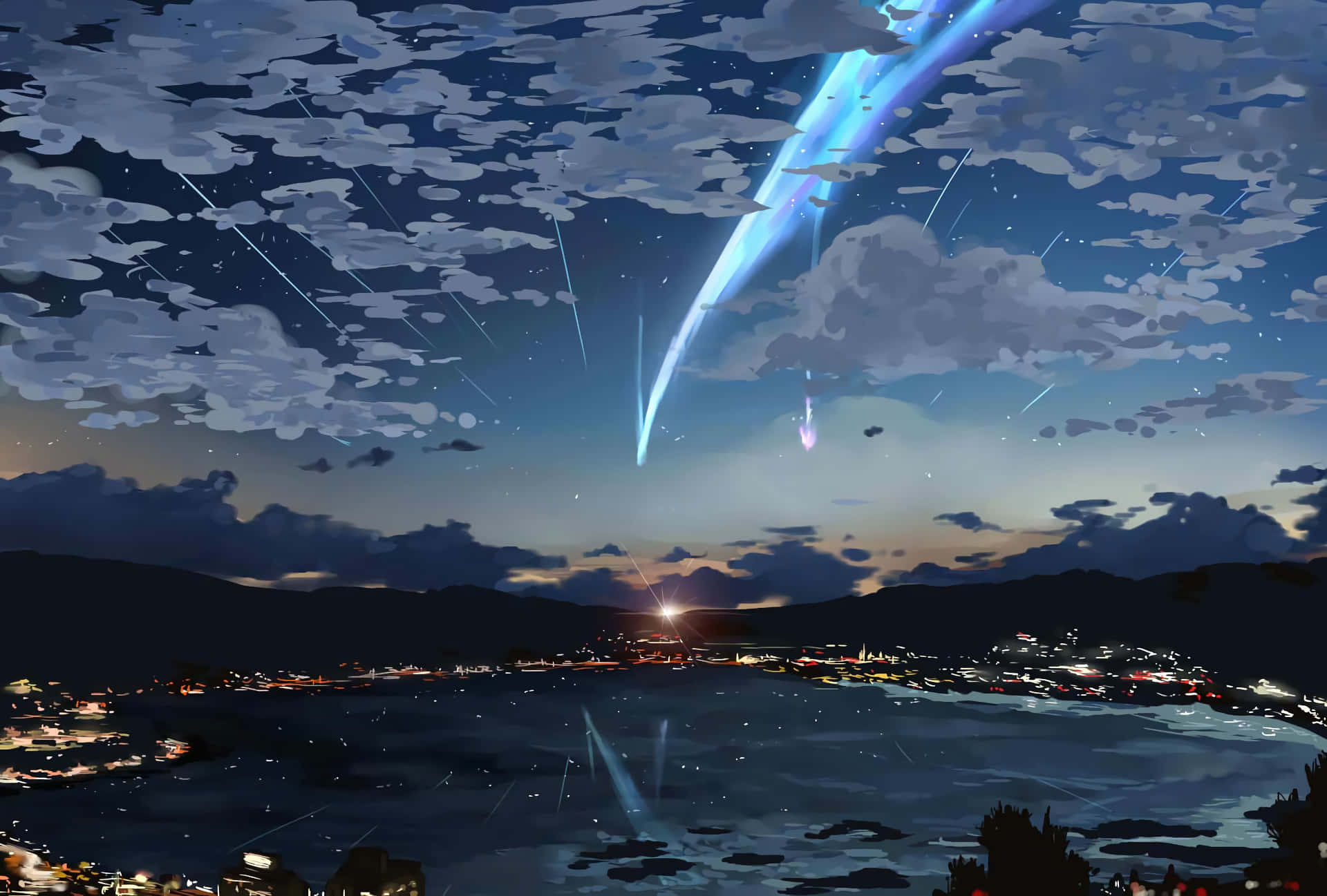 Njutav Utsikten Över En Vacker Anime-sky