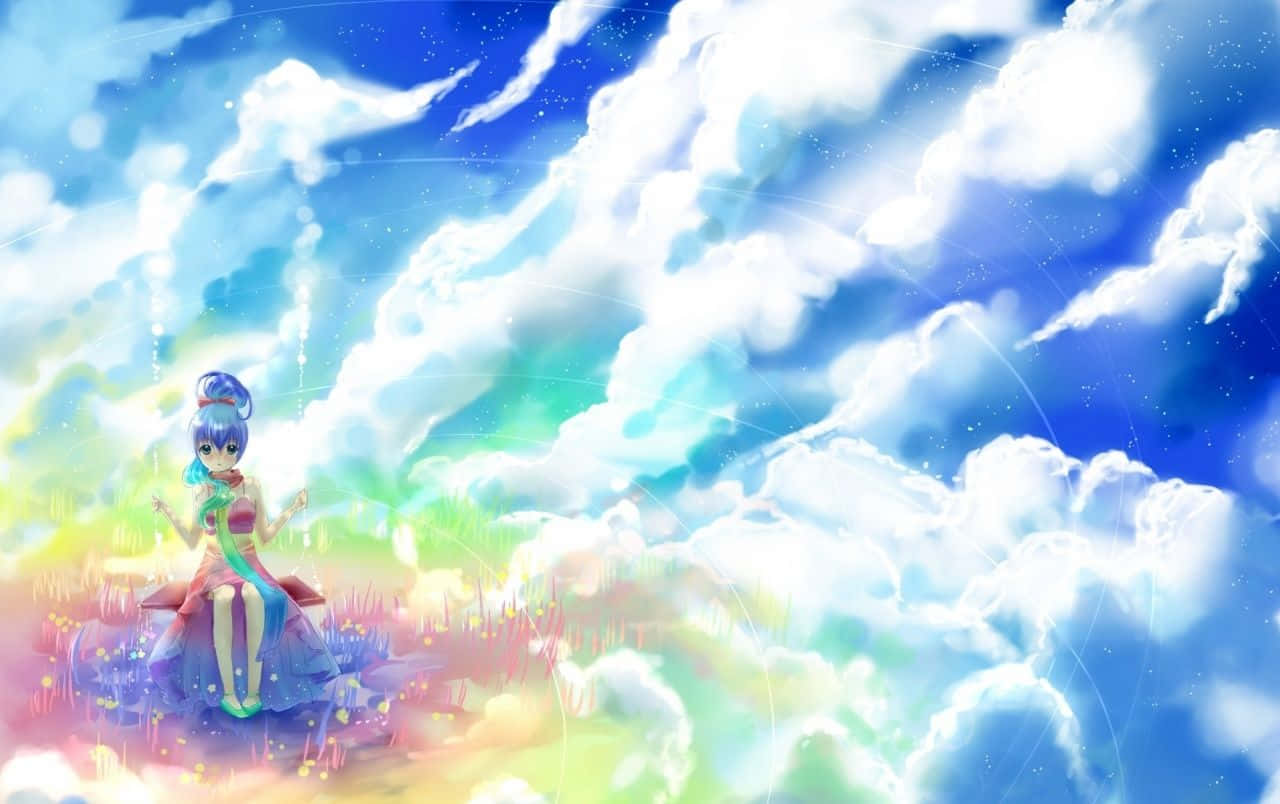 Nyd skønheden af et fredeligt Anime himmel. Wallpaper