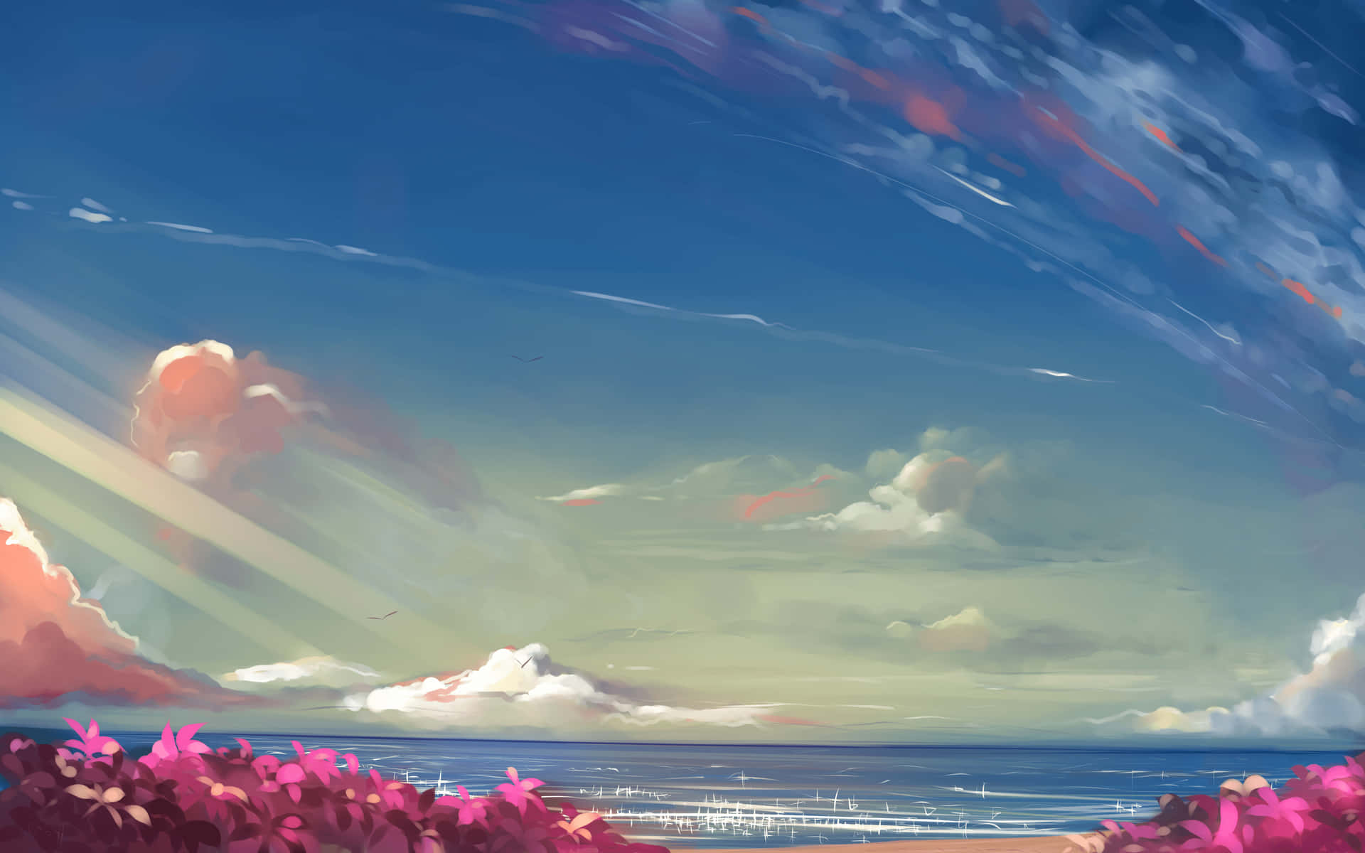 Føl friheden af ​​ubehagelige muligheder i Anime Sky. Wallpaper