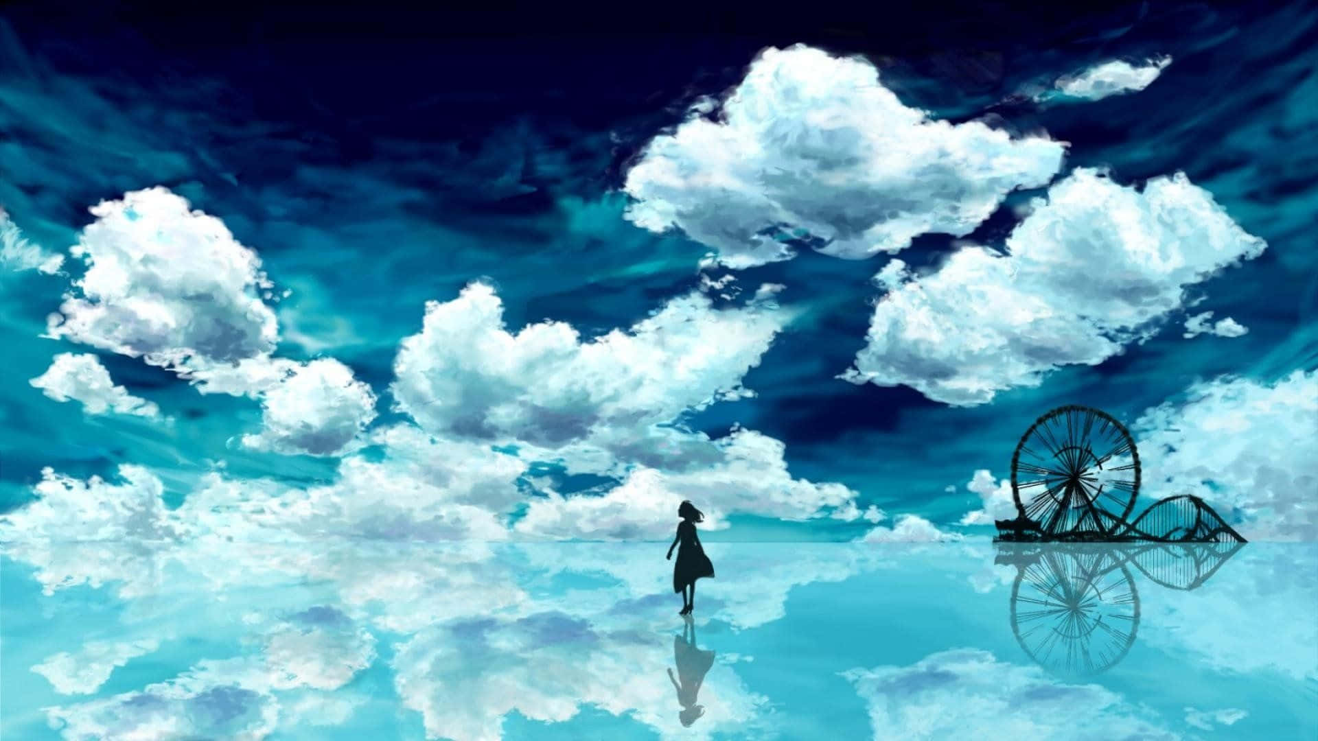 HD wallpaper: anime, artwork, clouds, horizon, cyan, lines | Dark  landscape, Landscape wallpaper, Anime scenery