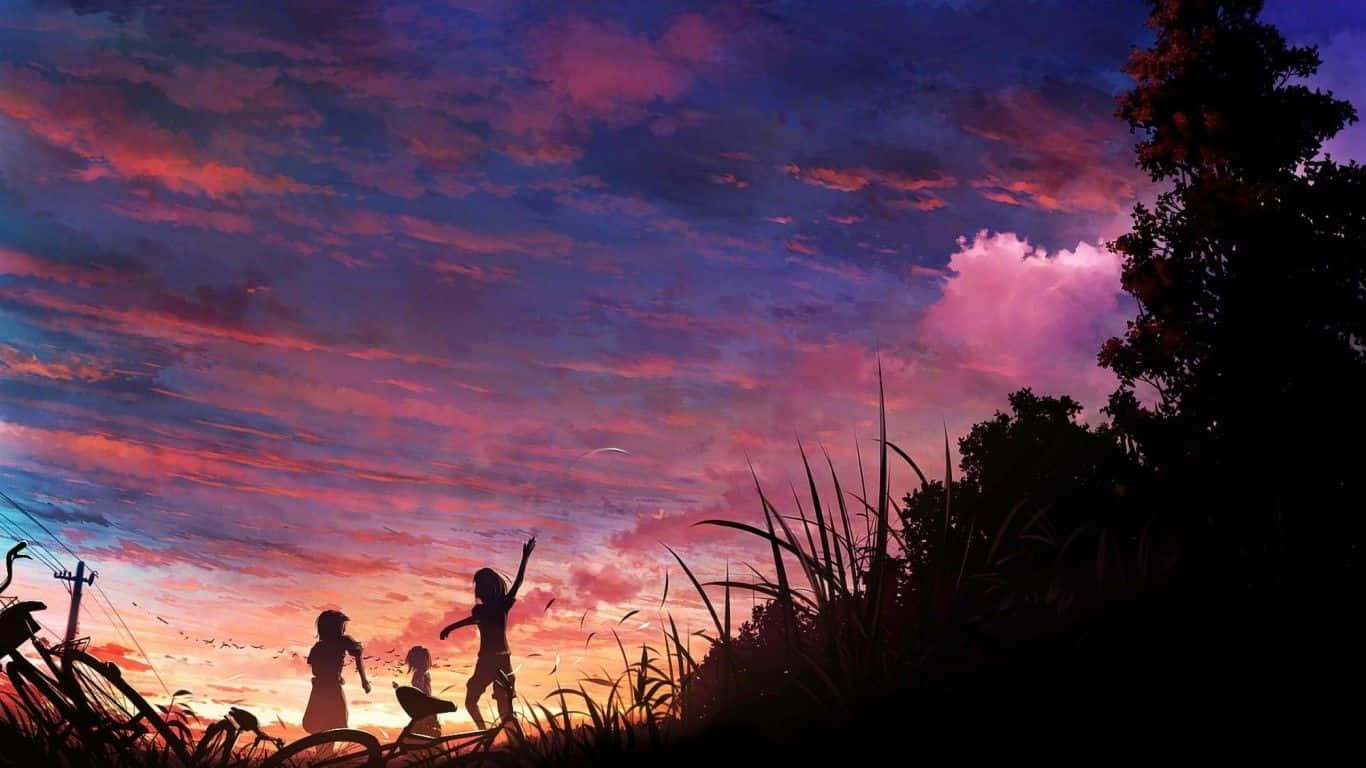 Lyserød Lilla Anime Sky Scene Wallpaper