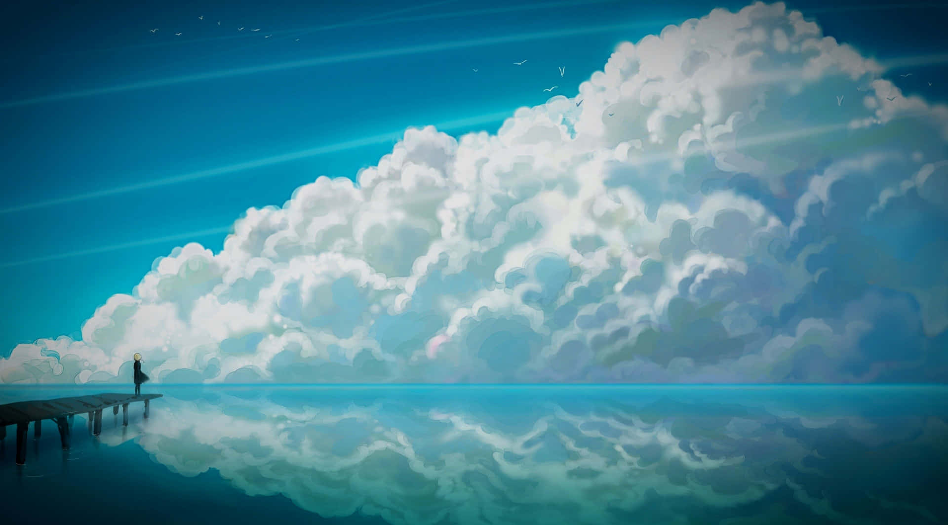 Blue Cloudy Anime Sky Wallpaper