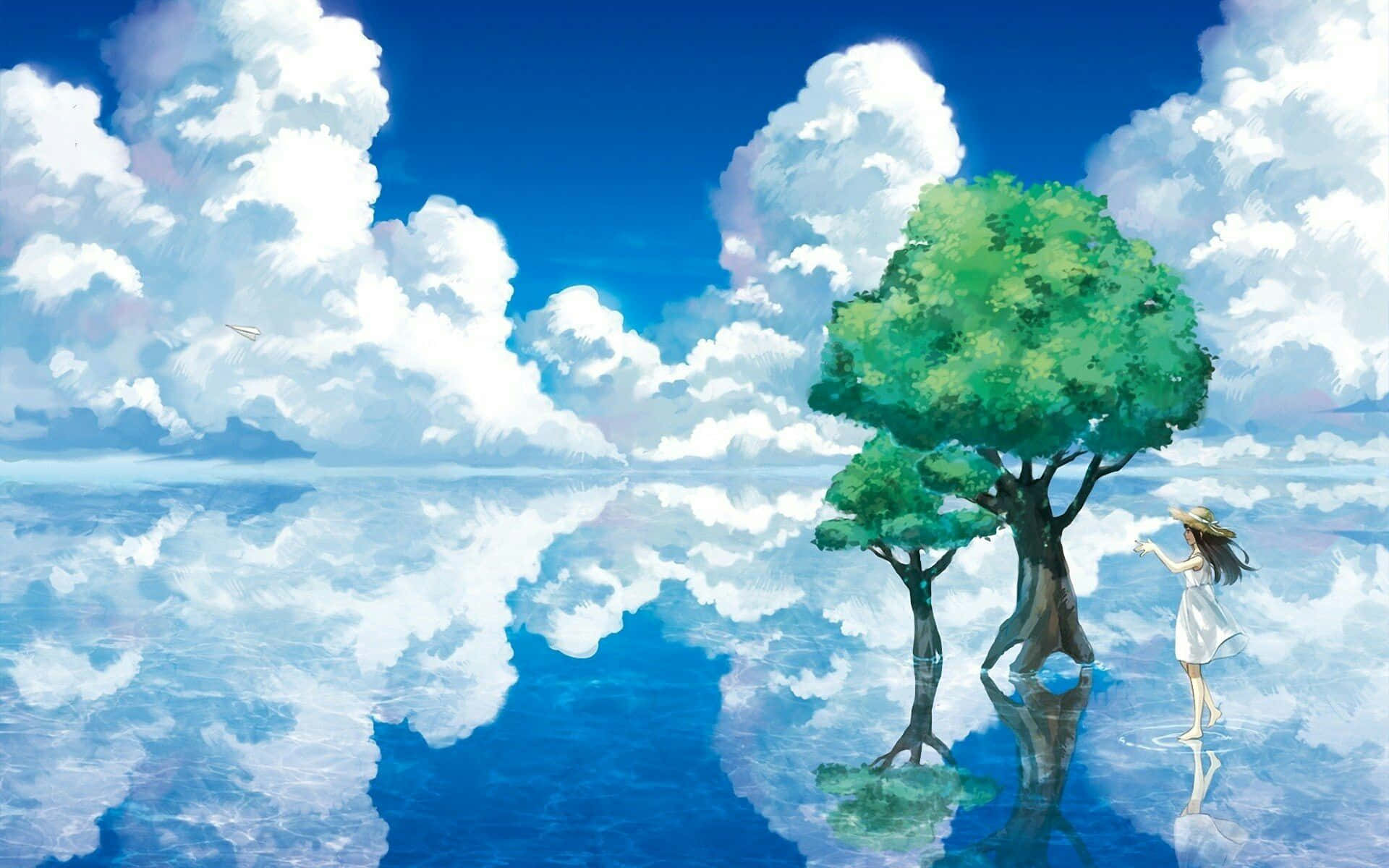 Njutav Skönheten I En Anime-fylld Himmel. Wallpaper