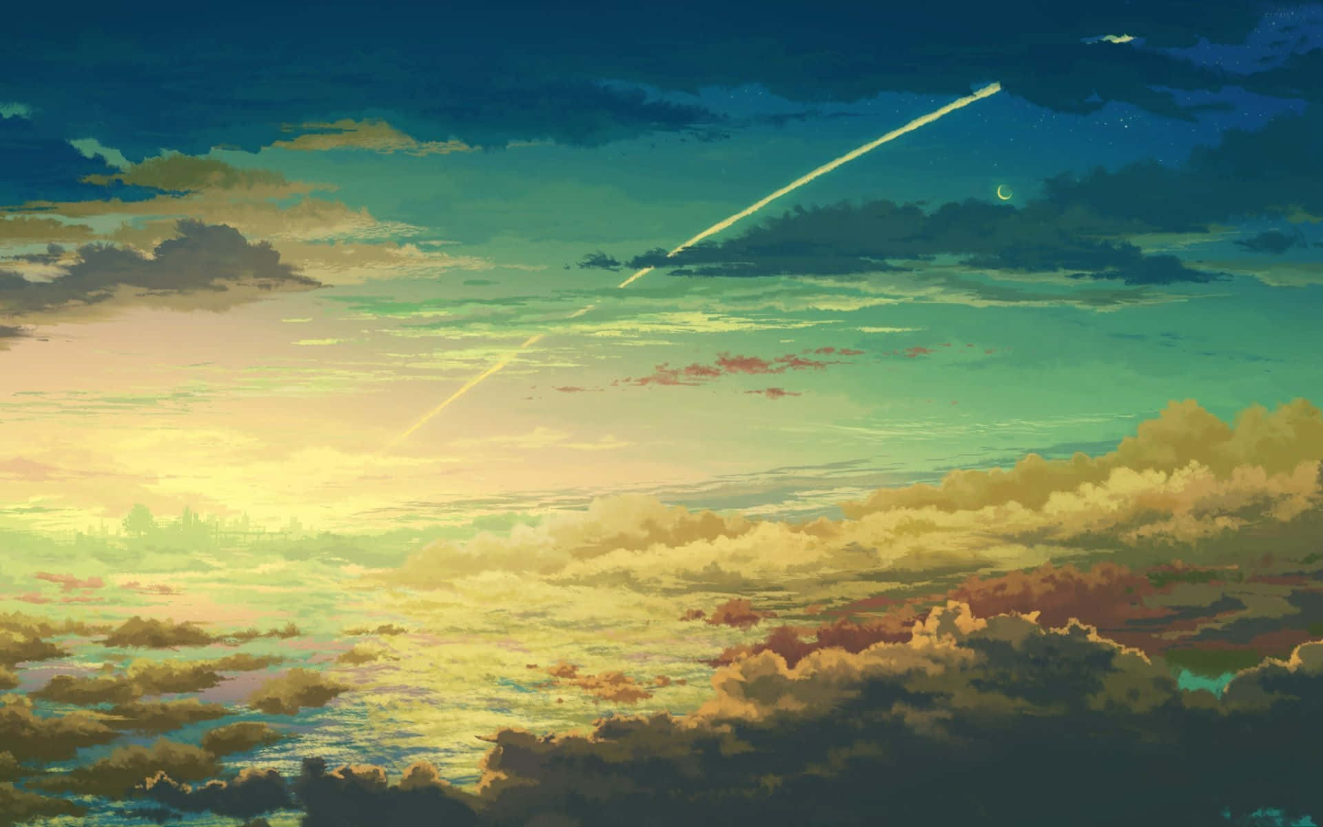 Denhisnande Skönheten Av En Anime-himmel. Wallpaper