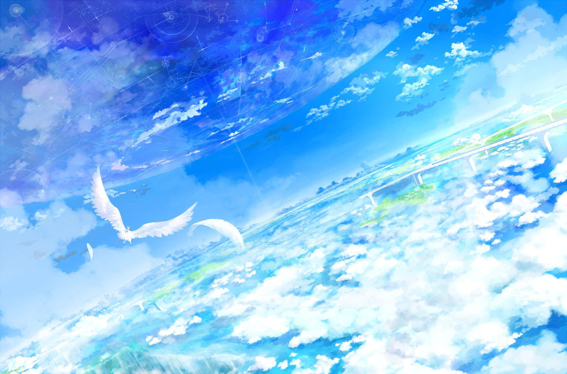 Denwunderschönen Anime-himmel Betrachtend Wallpaper