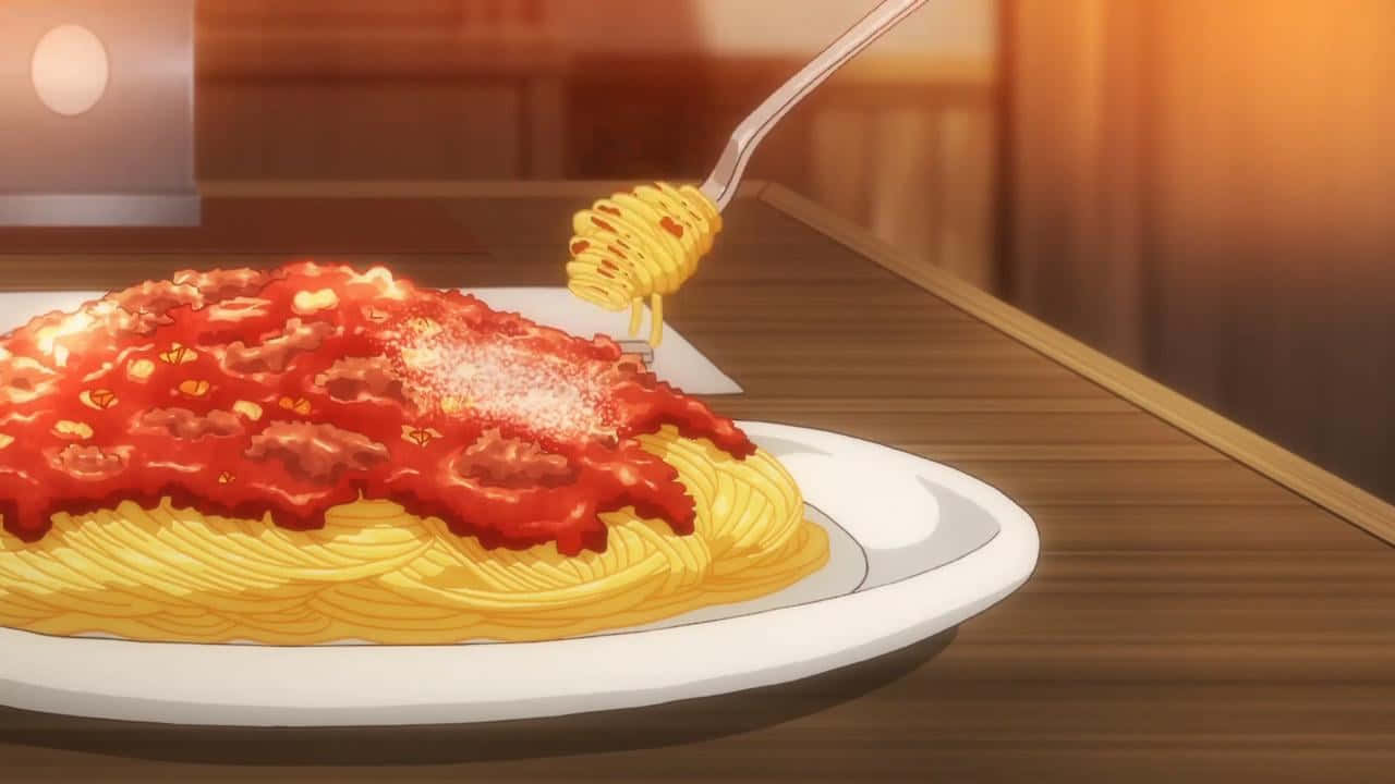 Anime Spaghetti Bolognese Delight Wallpaper