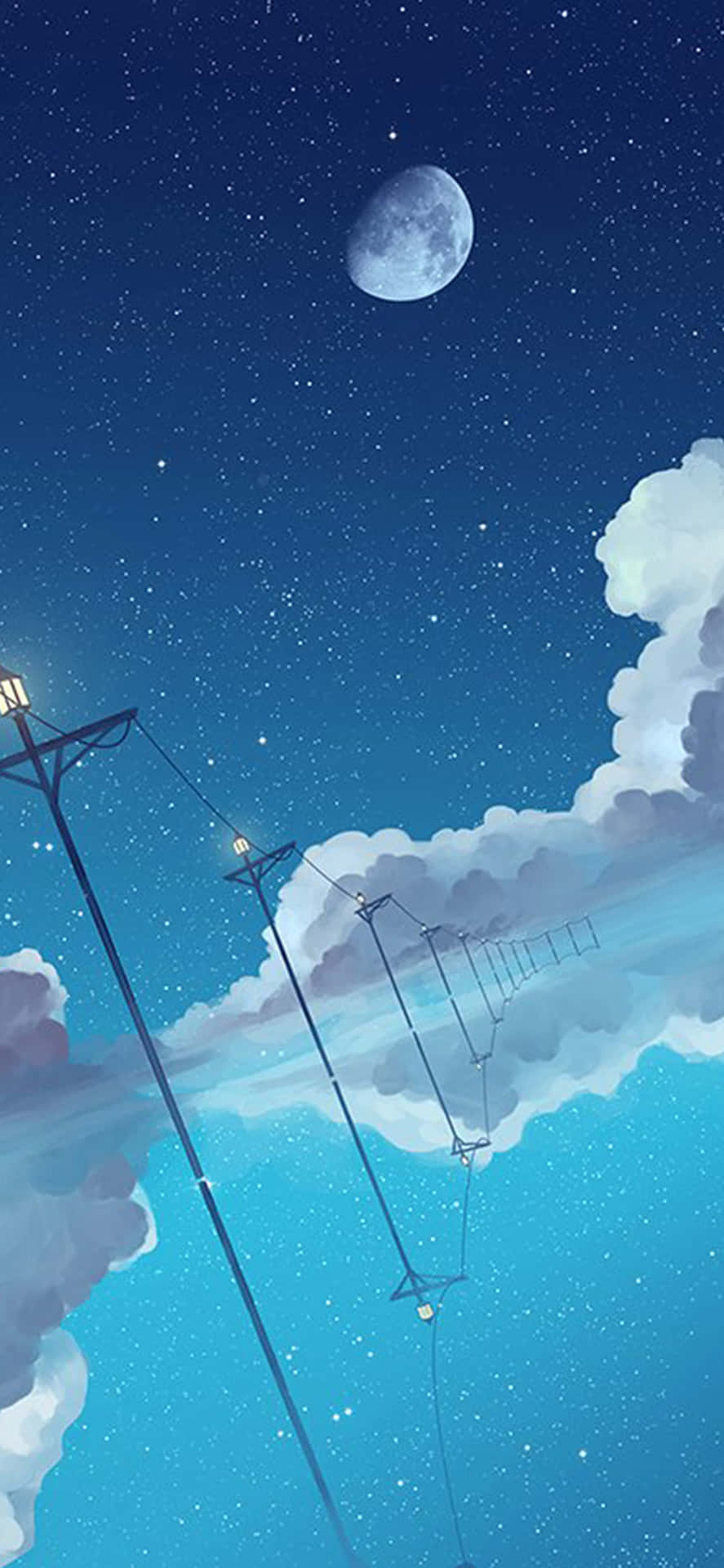 Anime Starry Night Sky Moon Wallpaper