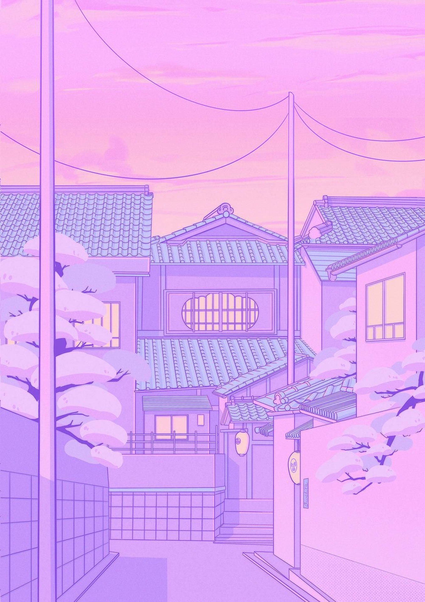 Anime Street Pastel Sky Baggrund Wallpaper