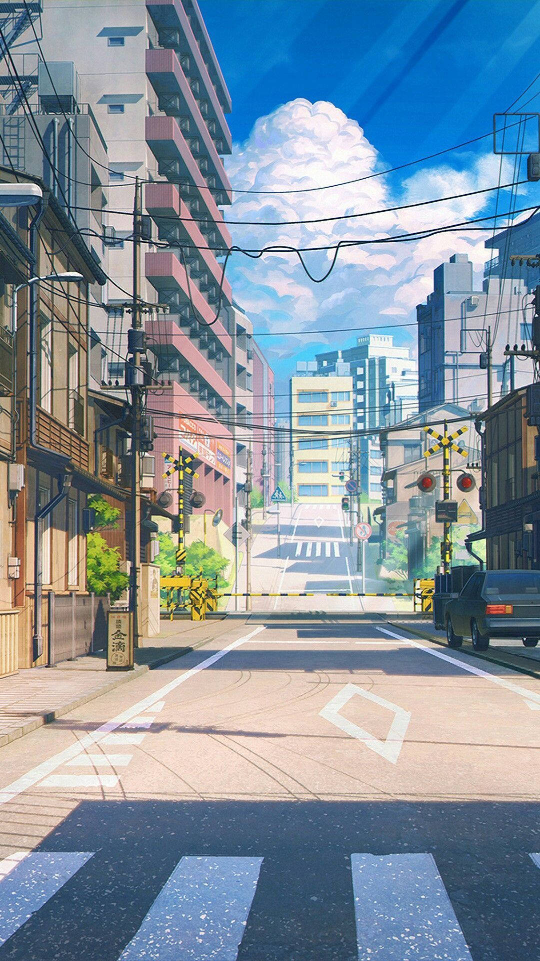 Anime Street With Buildings Wallpaper