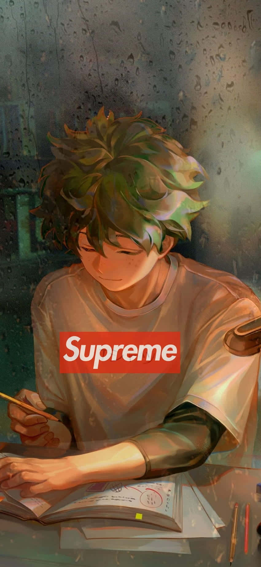 Anime Student Supreme Shirt Regen Achtergrond Achtergrond