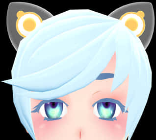 Anime Style Blue Haired Characterwith Cat Ears PNG
