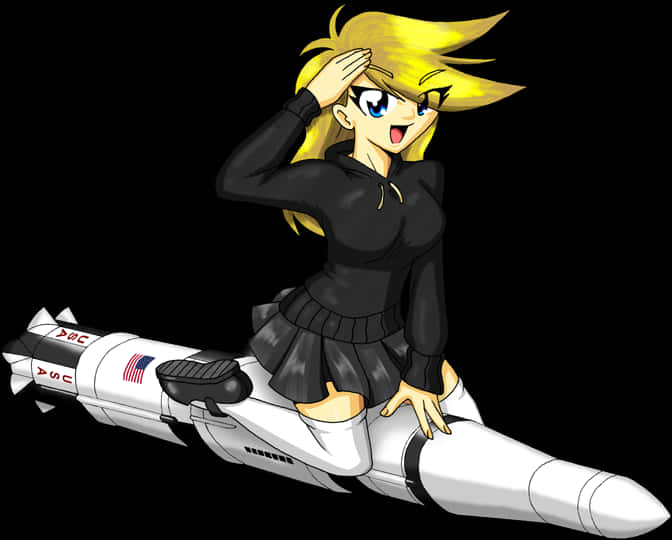 Anime Style Character Riding Missile PNG