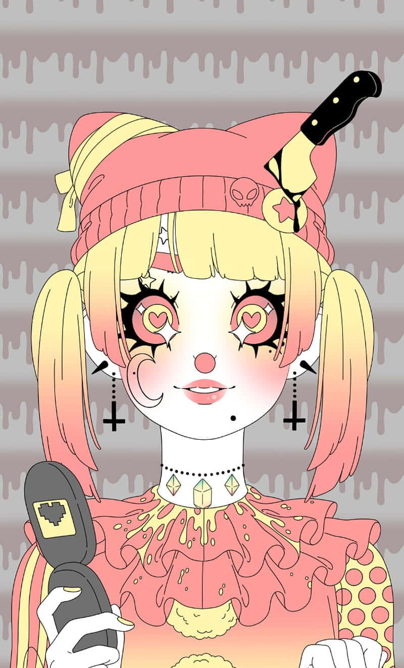 Anime Stijl Clown Meisje Illustratie Achtergrond