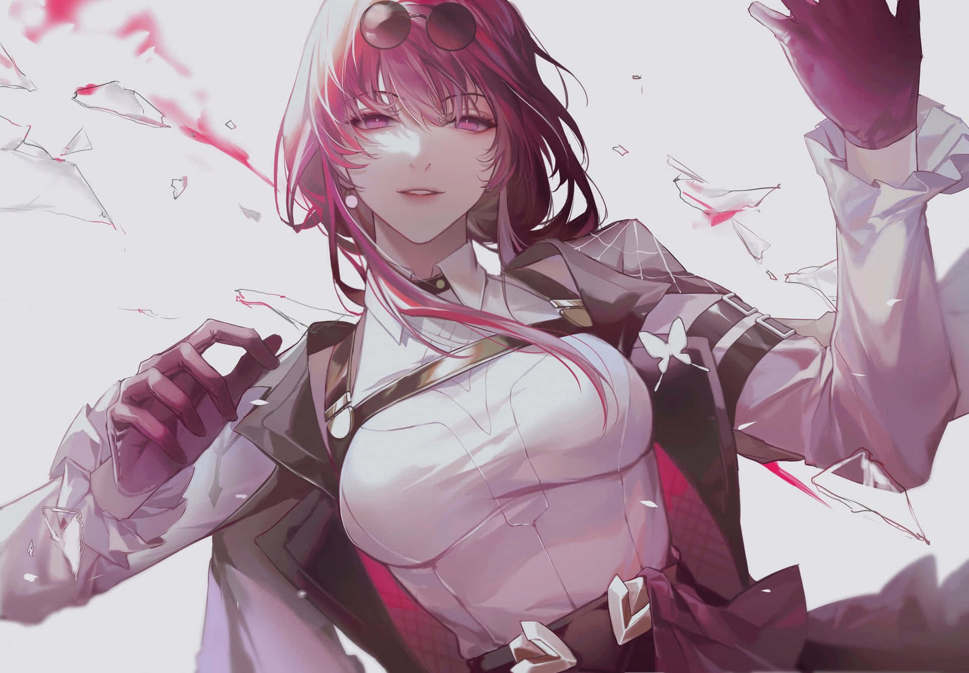 Anime Style Female Character Shattered Glass Effect Wallpaper
