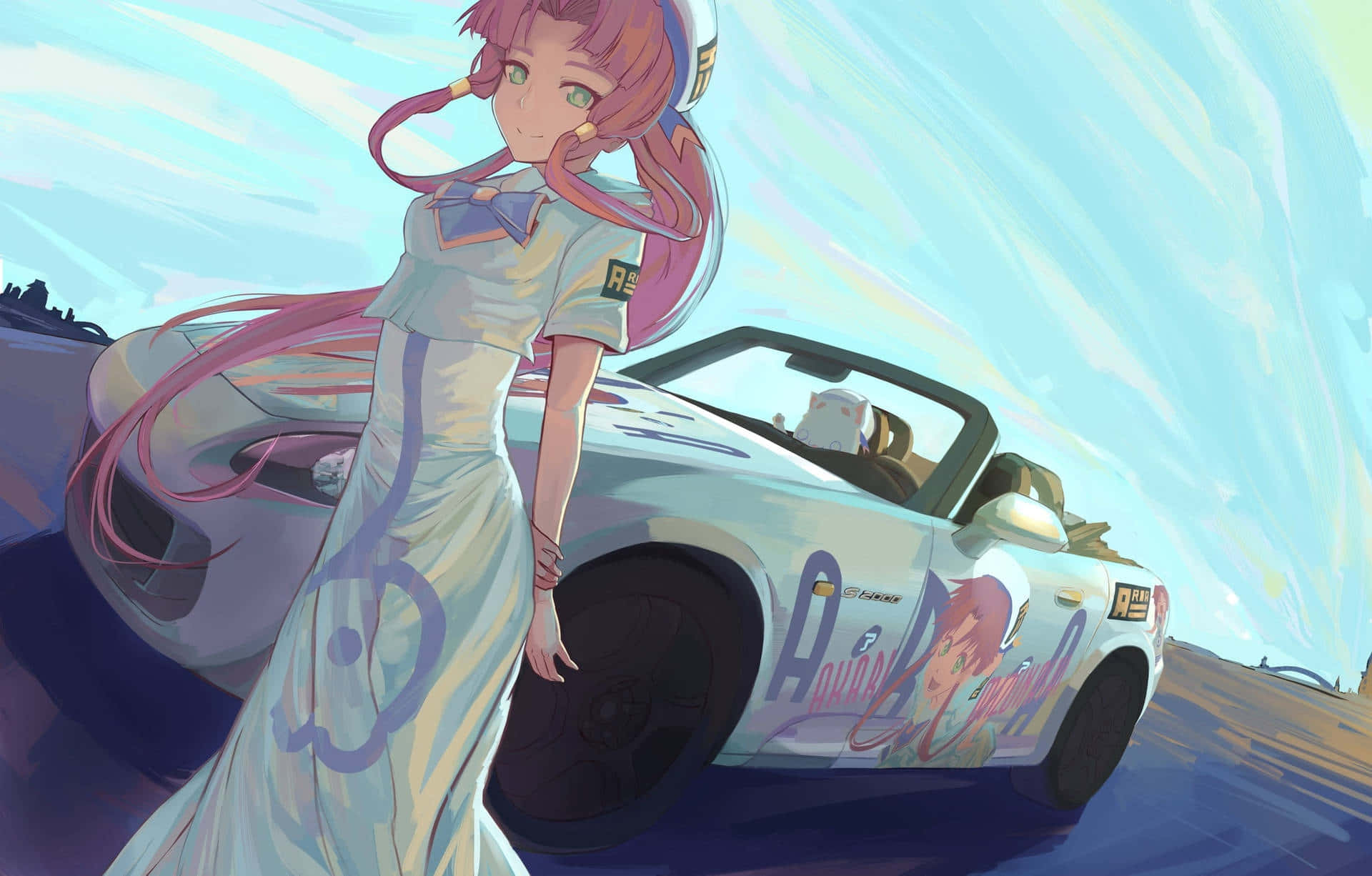 Anime Style Girl With Sports Car Pfp Wallpaper