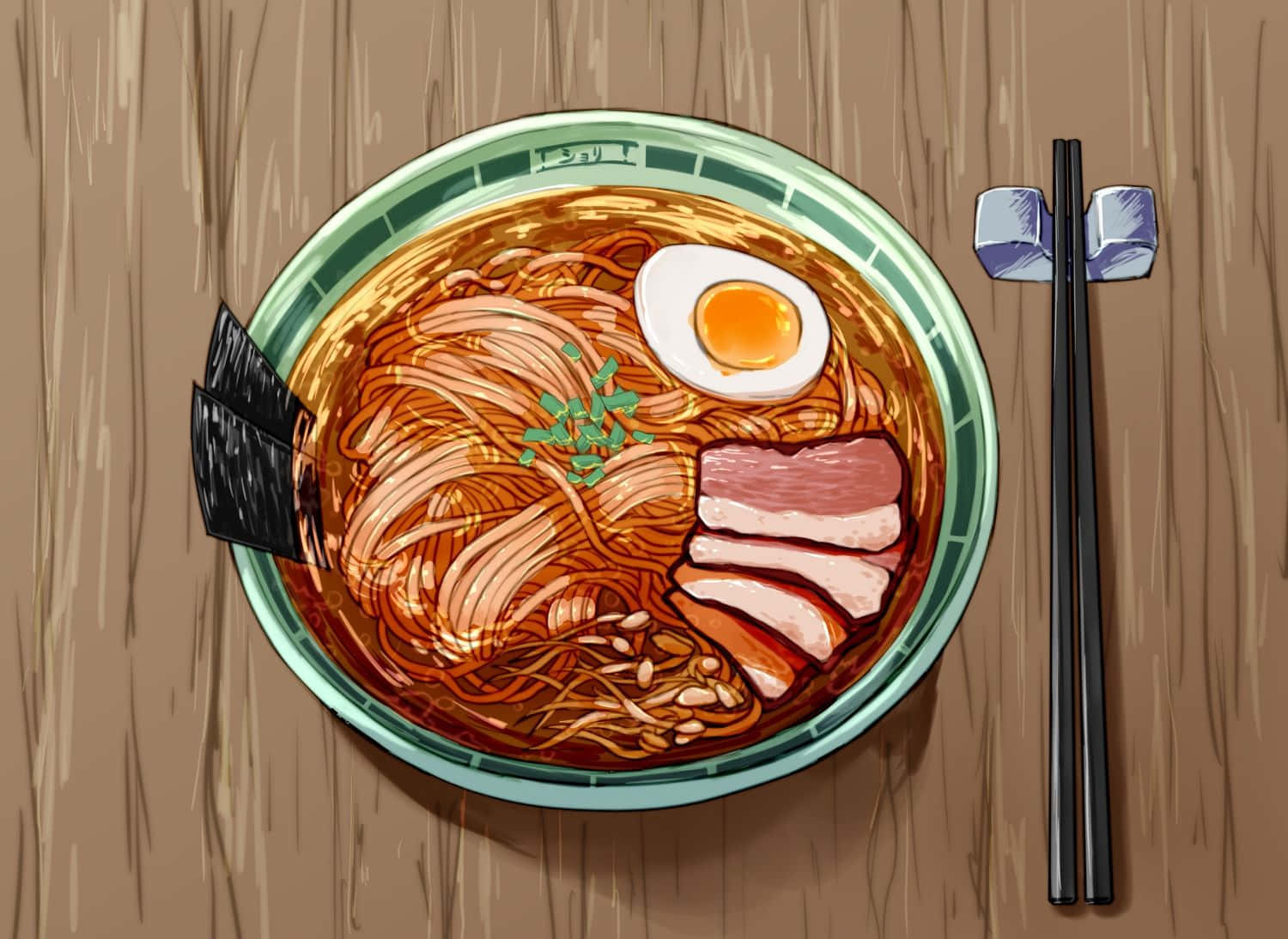 Anime Style Ramen Bowl Illustration Wallpaper