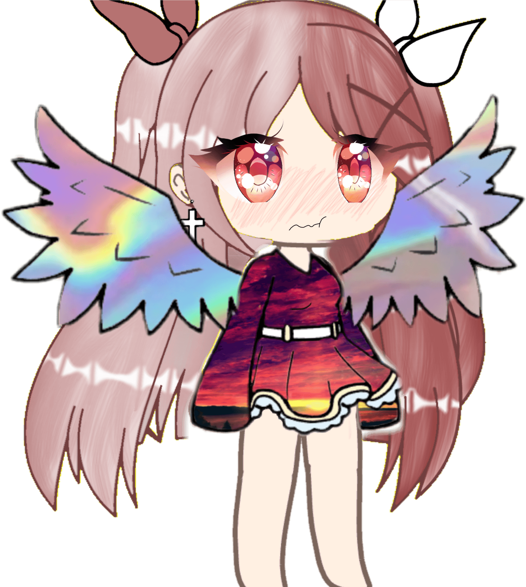 Anime Style Avatarwith Rainbow Wings PNG
