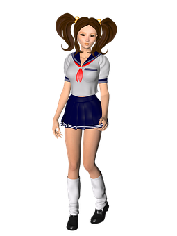 Anime Style Schoolgirl Character PNG