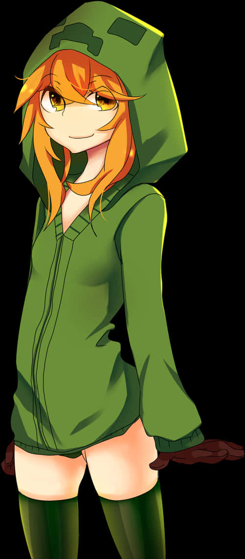 Anime Style_ Character_in_ Green_ Hoodie PNG
