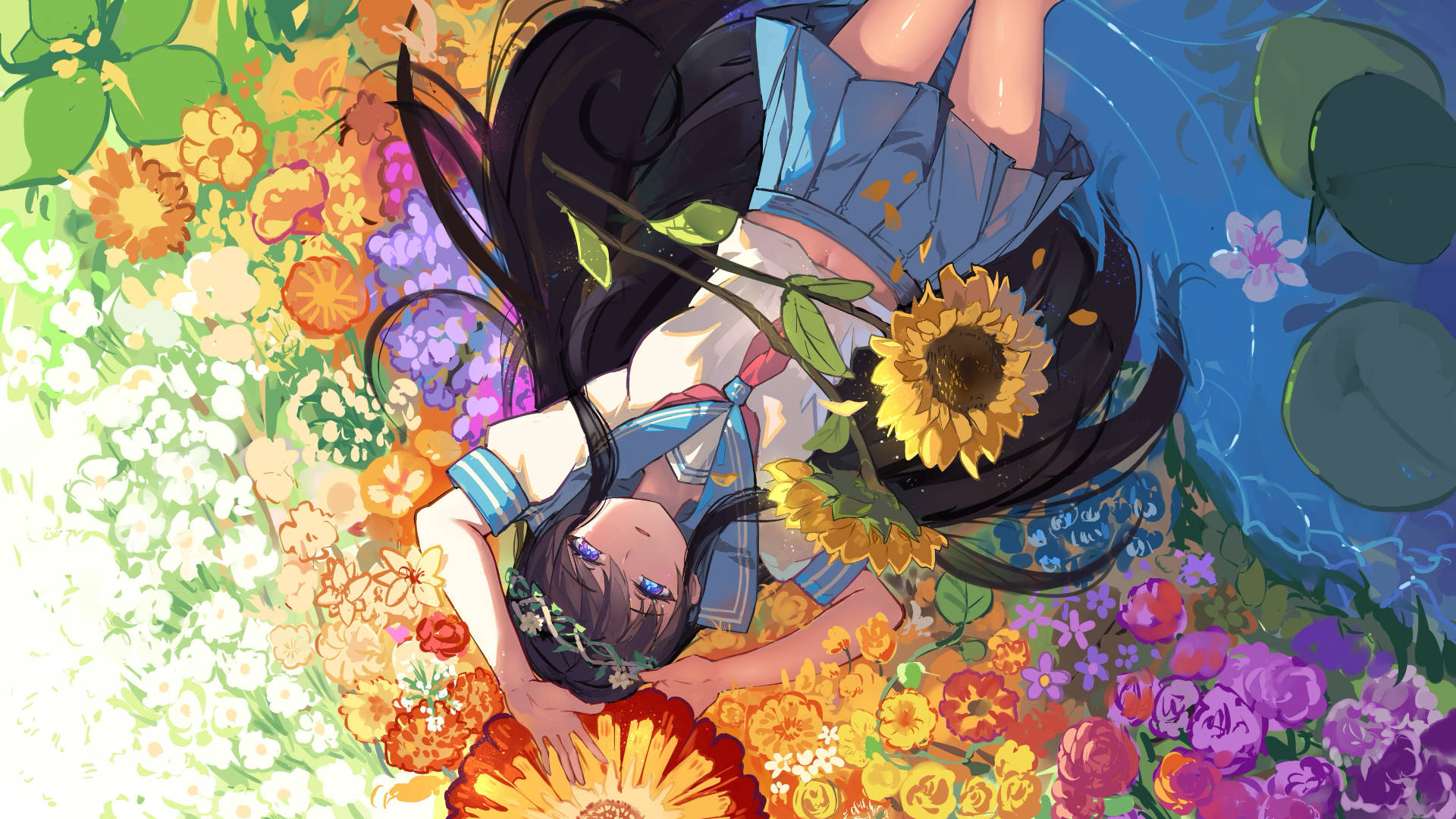 Anime Sunflower Girl Laptop Wallpaper