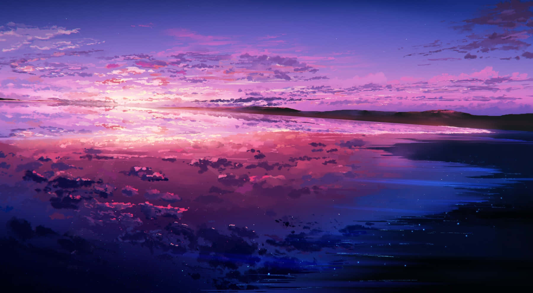 A breathtaking anime sunset background featuring a serene landscape