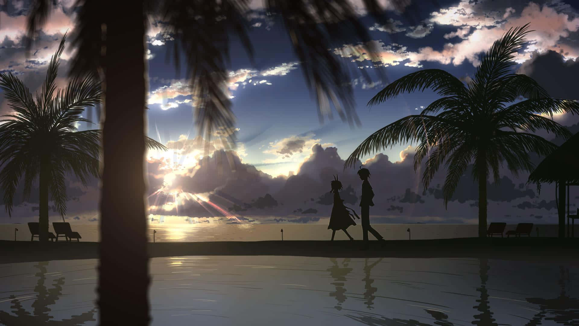 Serene Anime Sunset Scenery