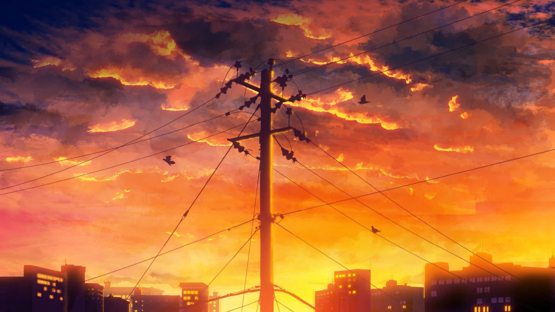 Serene Anime Sunset - A picturesque backdrop for your screen