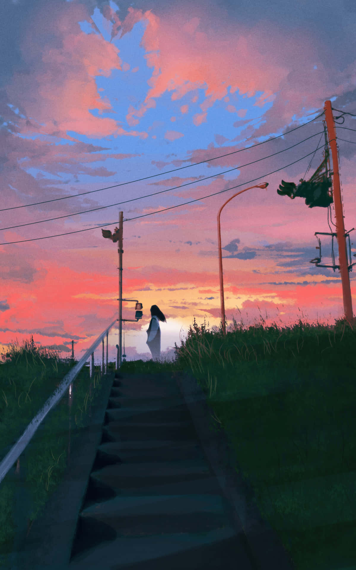 Girl Anime Sunset Art Portrait Wallpaper