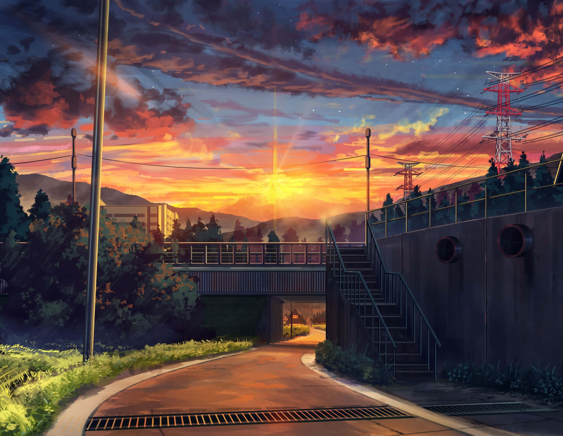 Captivating Anime Sunset Background