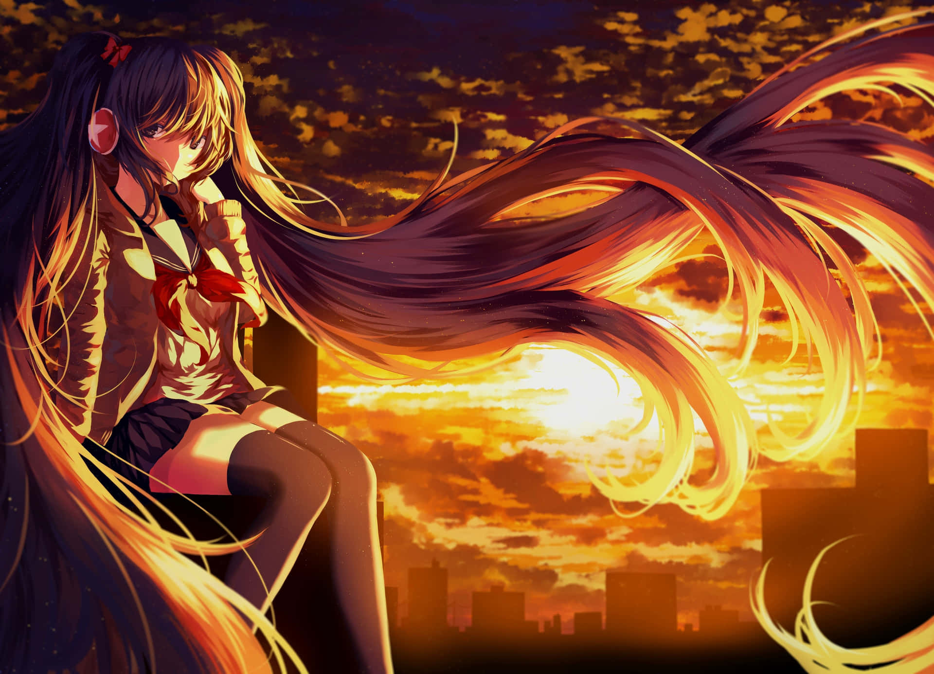 Caption: Tranquil Anime Sunset - A Serene World Awaits