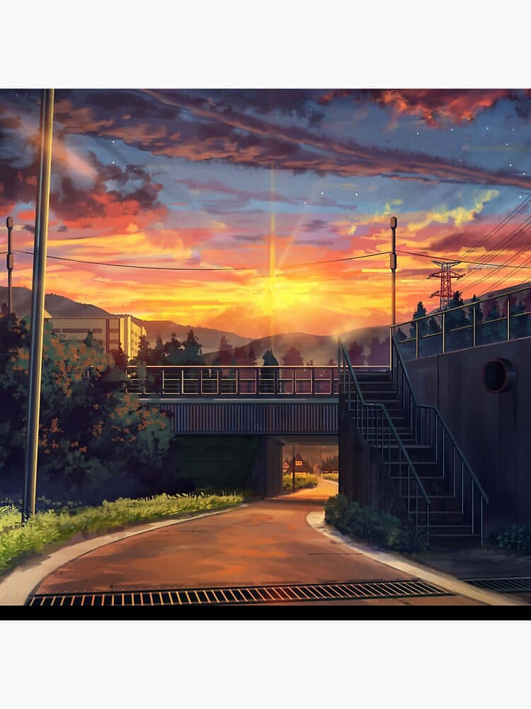 Unavista Impresionante De Un Atardecer Pastel Sobre Un Escenario De Anime. Fondo de pantalla