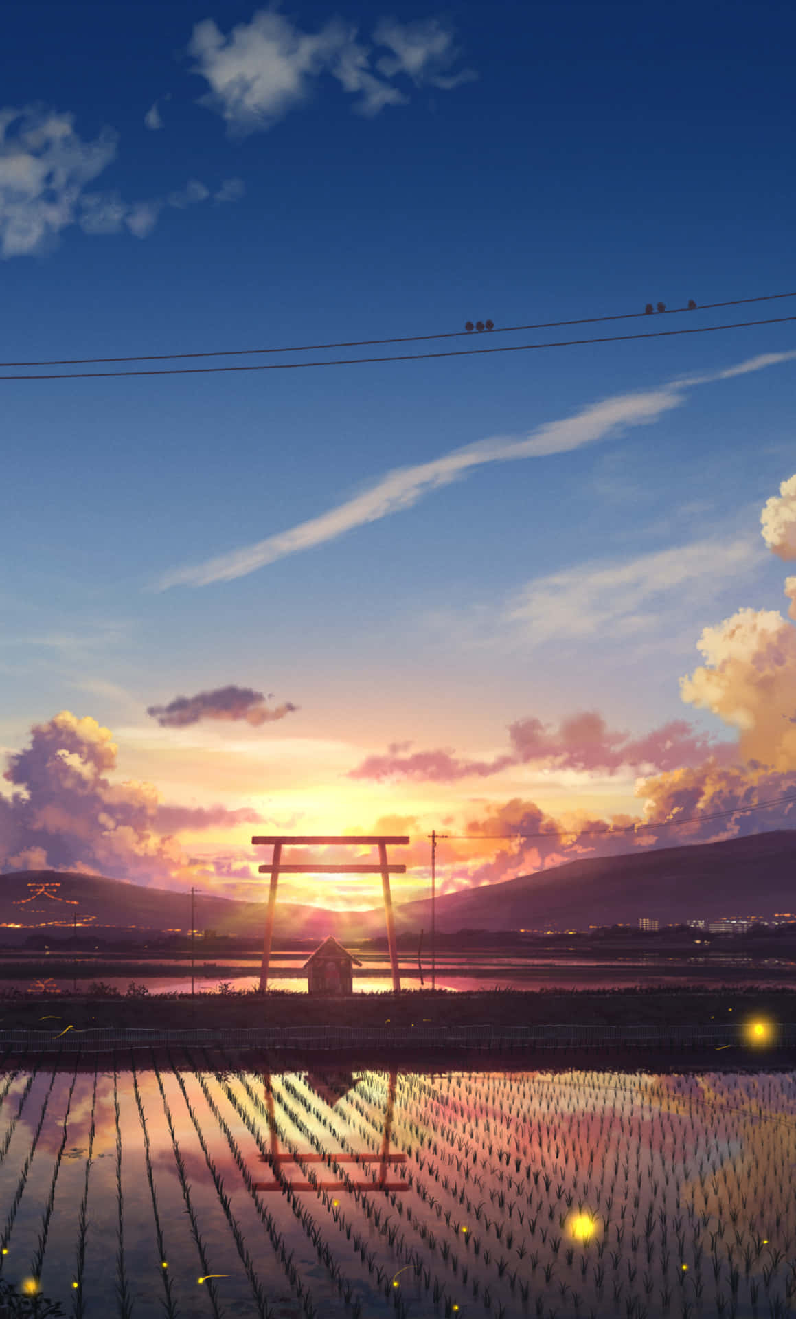 A scenic anime sunset with a captivating beauty on the iPhone Wallpaper