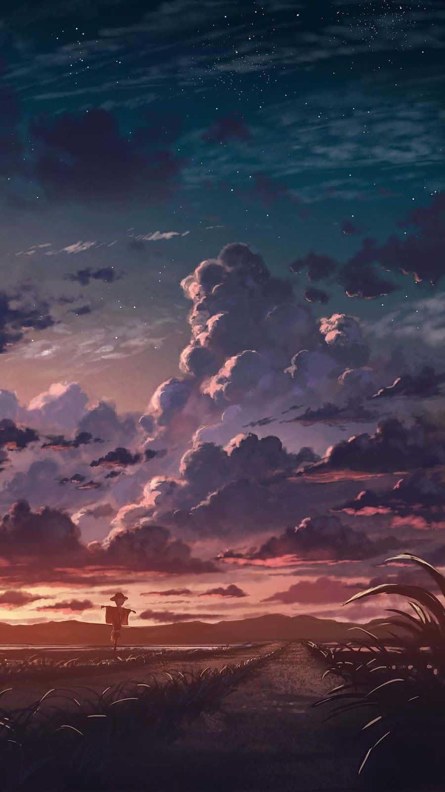 "A peaceful anime sunset, illuminating the sky." Wallpaper