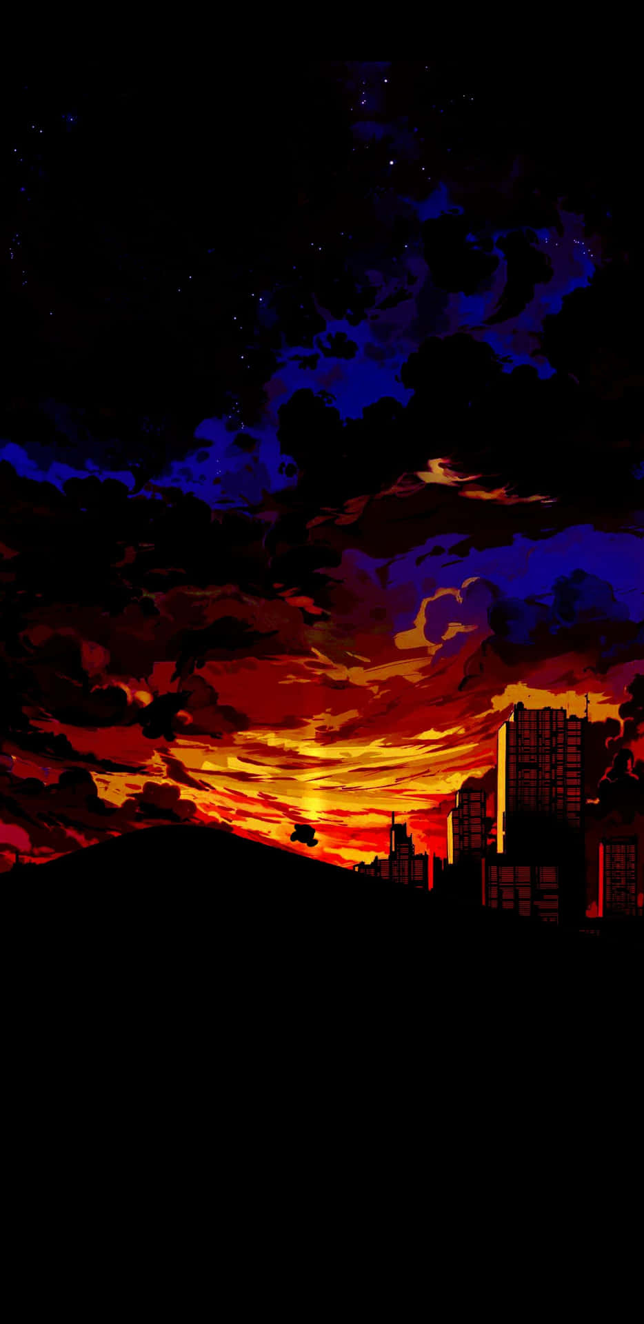 A beautiful sunset landscape from an anime world Wallpaper