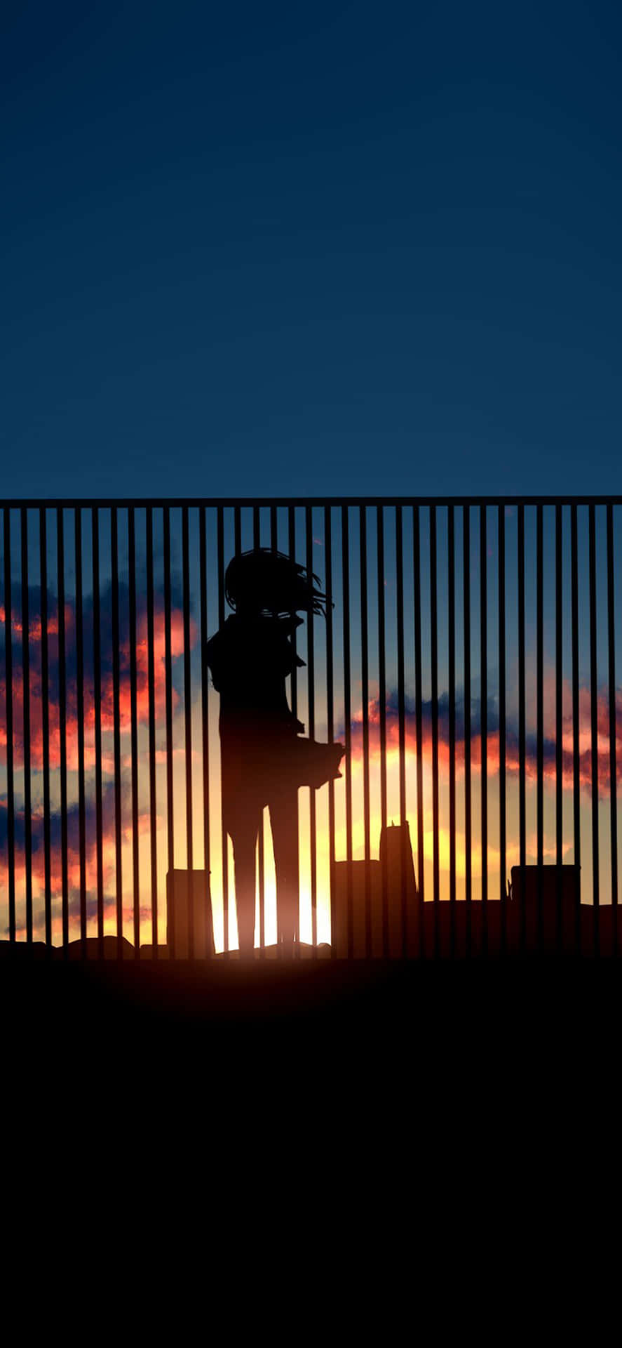 Silhouette Of A Man Standing Behind A Fence Wallpaper