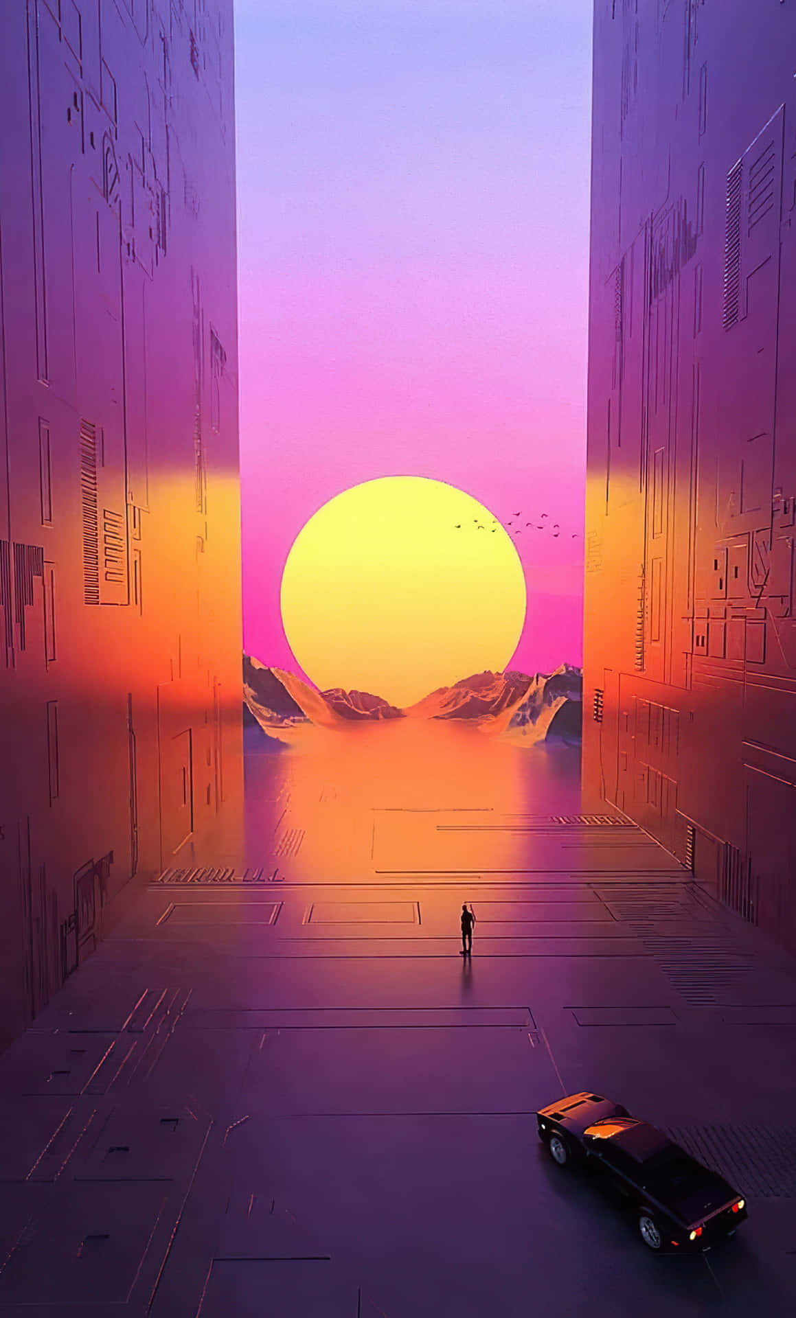 A beautiful Anime landscape of a sunset on an iPhone Wallpaper
