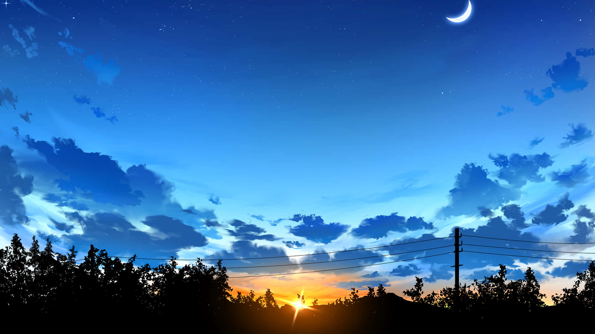 Anime Sunset With Blue Sky Wallpaper