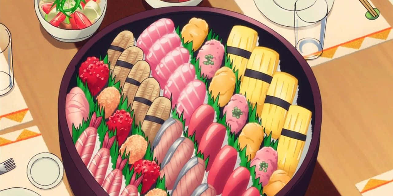 Anime Sushi Platter Delight Wallpaper