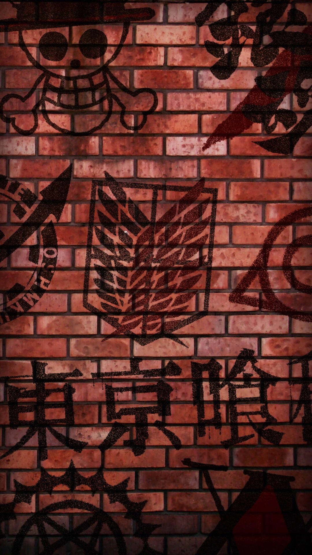 Anime Symbols Popular Logos Graffiti Aesthetic On Wall Background