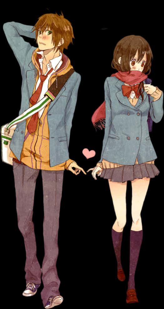 Anime Teen Couple Secret Love PNG