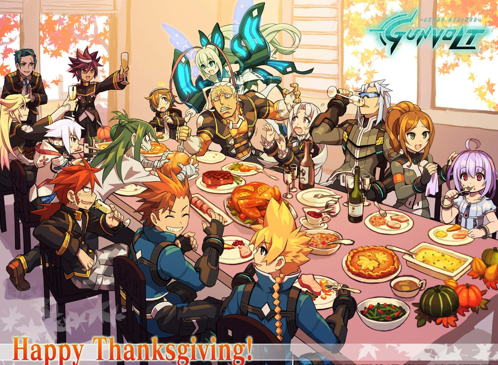 Azurestriker Gunvolt Anime Thanksgiving - Acción De Gracias En El Anime De Azure Striker Gunvolt Fondo de pantalla