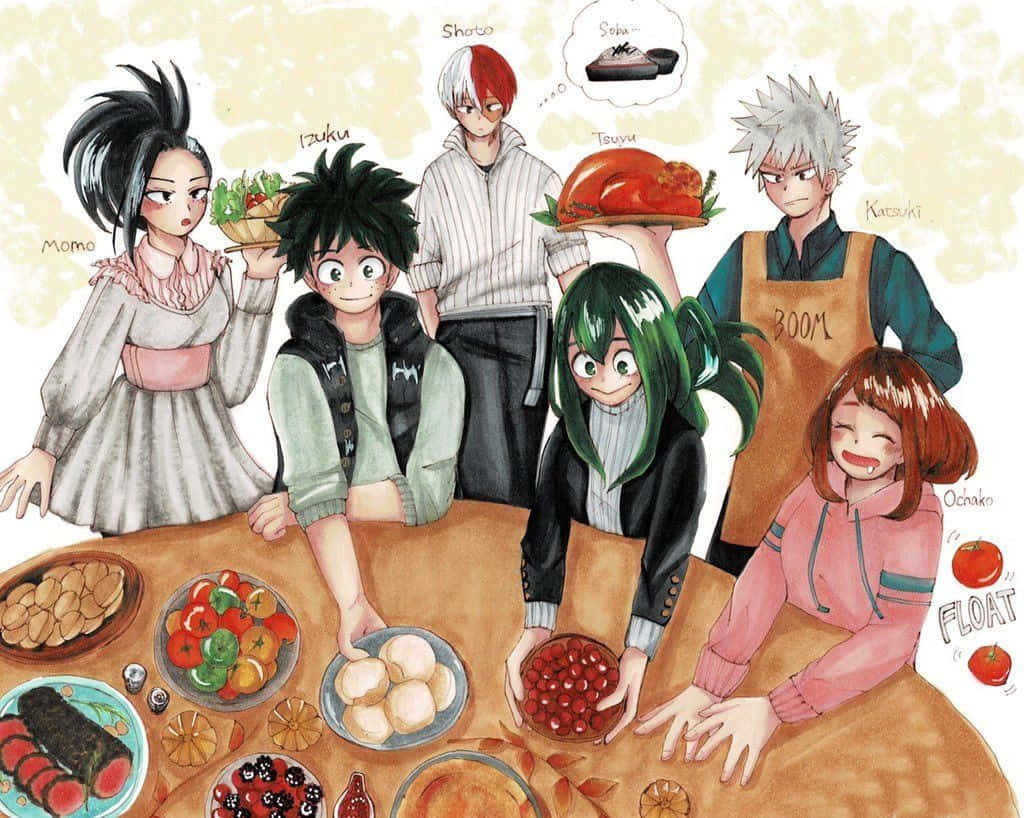 Personagensde Anime Se Reunindo Para O Dia De Ação De Graças. Papel de Parede