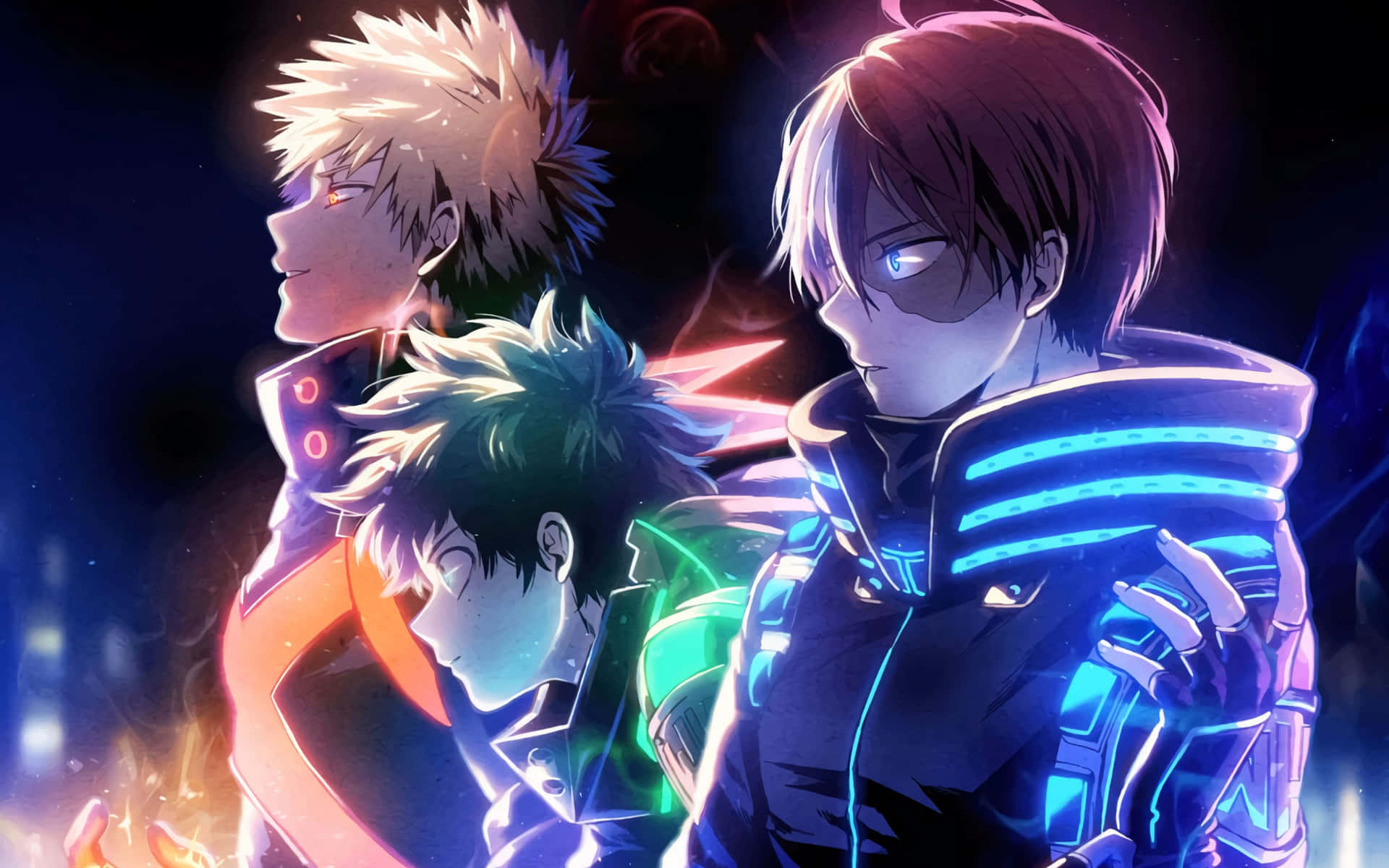 Anime_ Trio_ Nighttime_ Glow Wallpaper