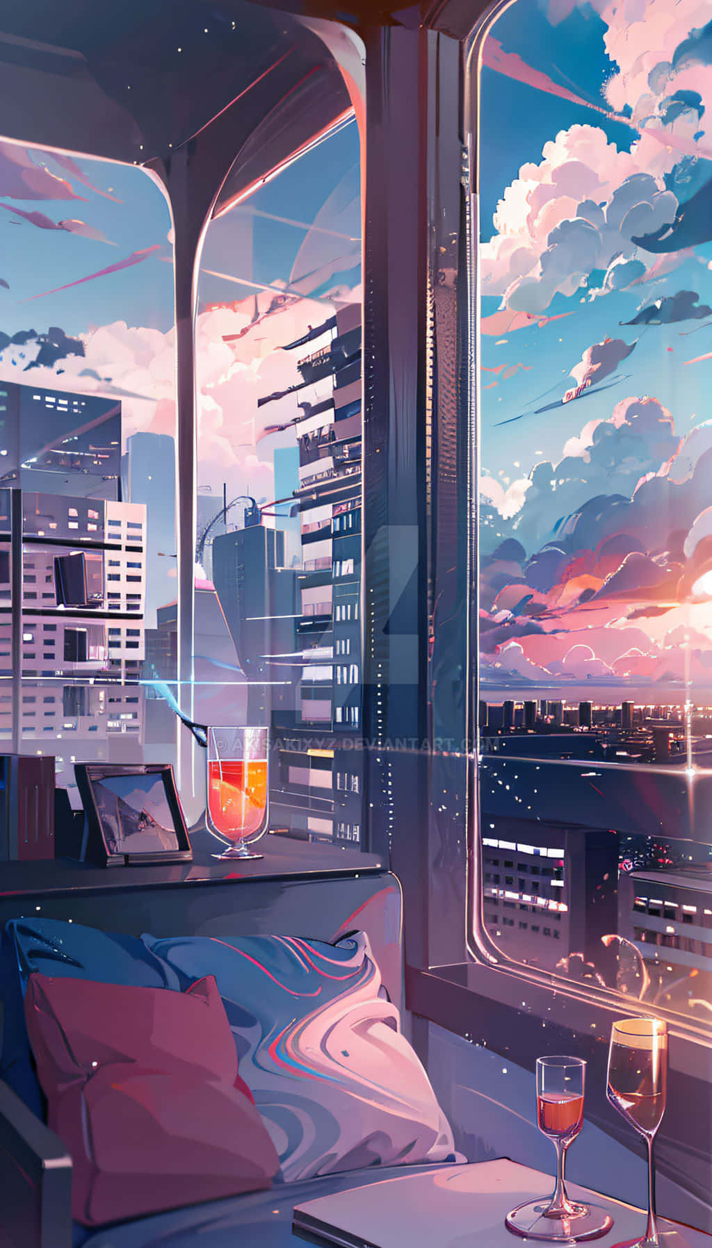 Anime Urban Sunset View Wallpaper