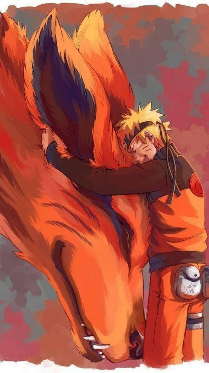 Anime Uzumaki Hugging Naruto Kurama Background