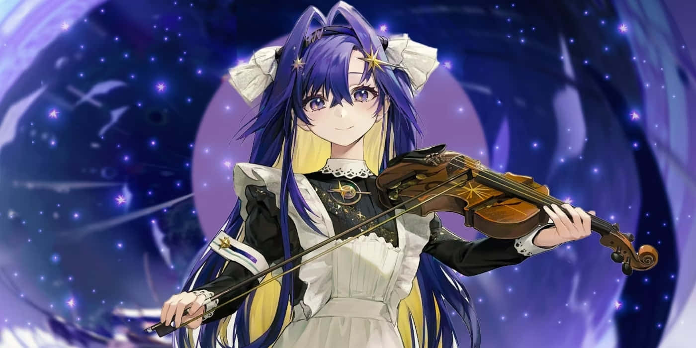 Anime Violinist Starry Backdrop Wallpaper