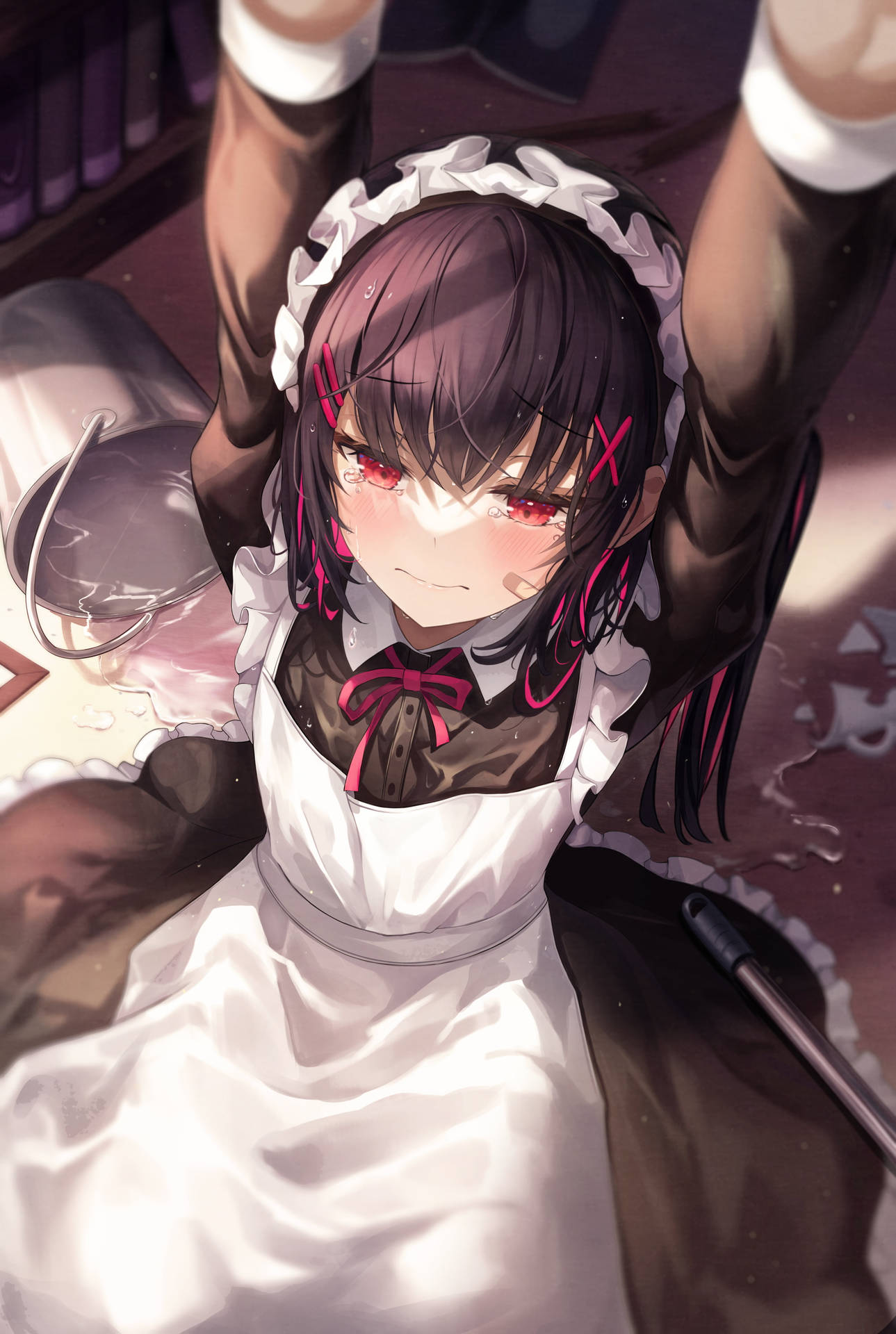 Heart-Touching Anime Waifu in Maid Outfit Expressing Emotion Wallpaper