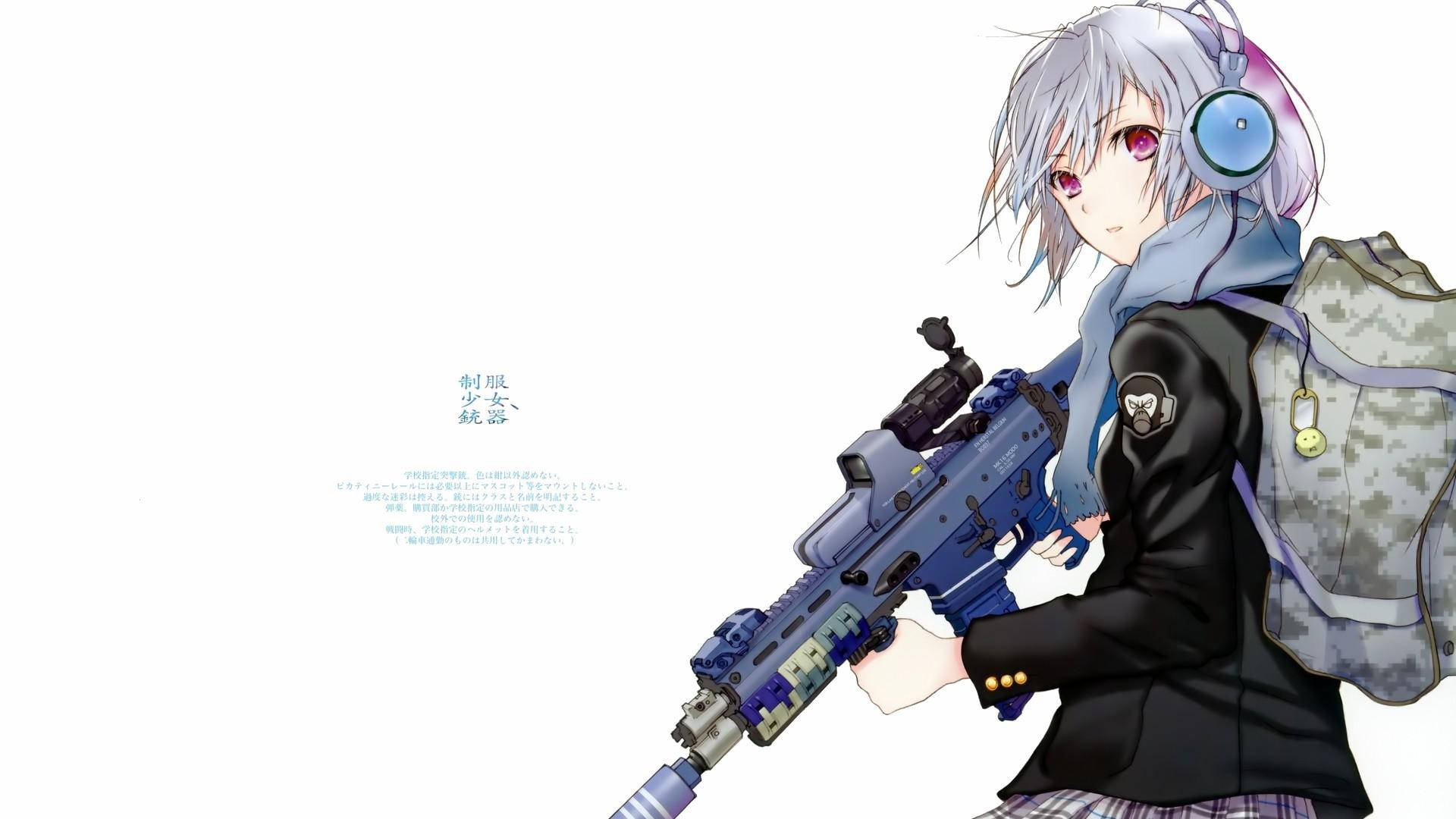 Anime Waifu With Machine Gun Wallpaper